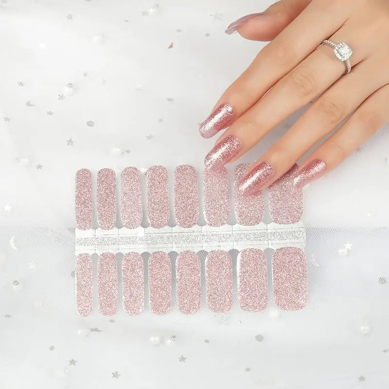 Custom Nail Stickers Pink Nail Stickers Glitter Pinkism - HUIZI