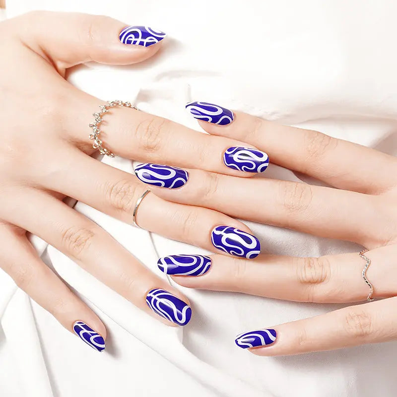 Blue Squiggle Nail Strips Wholesale Custom Gel Nail Stickers HUIZI