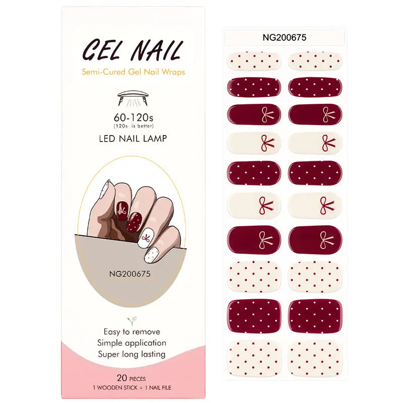 Bows with Polka Dots Gel Nail Stickers Customizable Nail Wraps for Brands OEM HUIZI