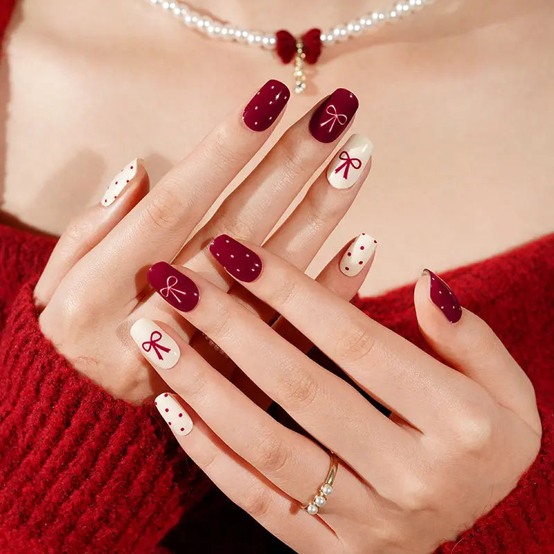 Bows with Polka Dots Gel Nail Stickers Customizable Nail Wraps for Brands OEM HUIZI
