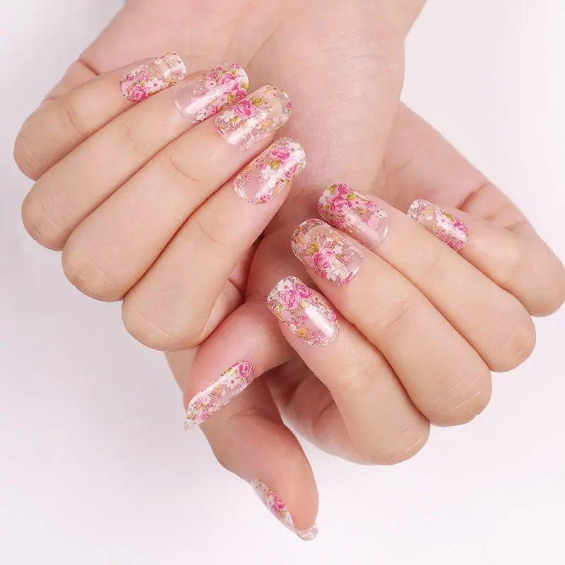 Bulk Best Gel Sticker Nails Pink Rose Garden Nail Art Wraps - Huizi HUIZI