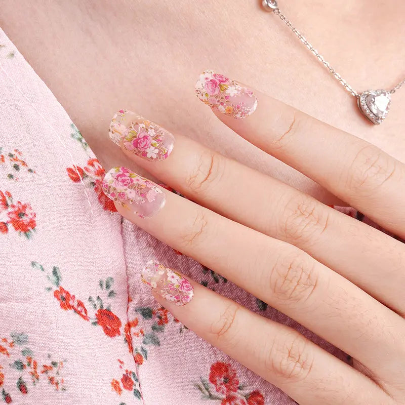 Bulk Best Gel Sticker Nails Pink Rose Garden Nail Art Wraps - Huizi HUIZI