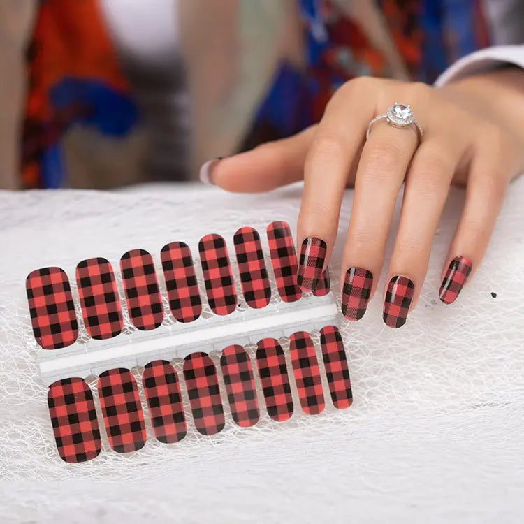 Bulk Christmas Nails Custom Red Nails Red And Black Squares HUIZI