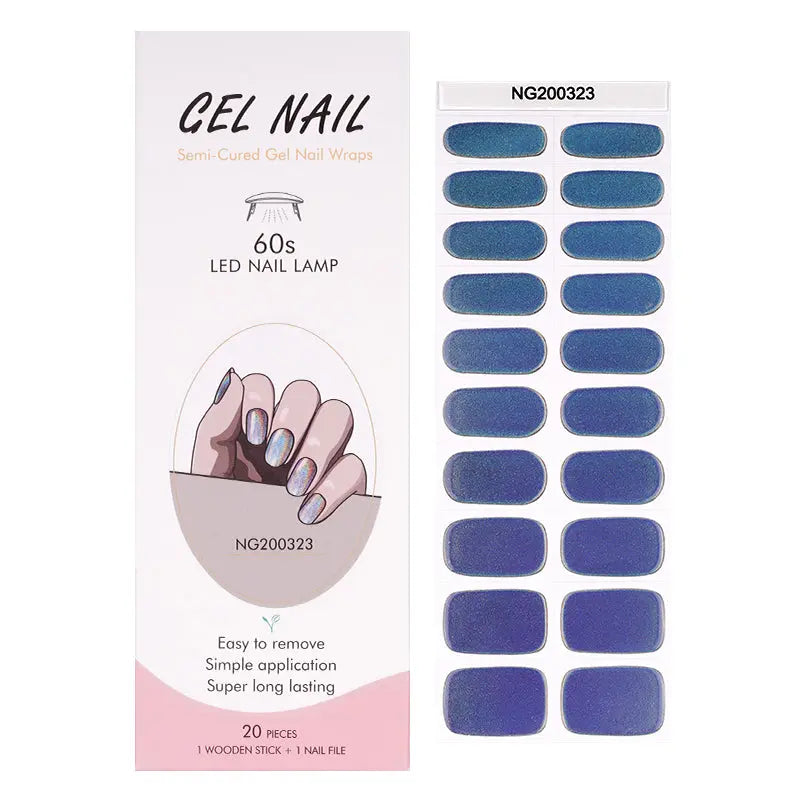 Bulk Order Blue Ombre Gel Nail Wraps Laser Glitter Whoelsale Gel Nail Stickers - Huizi HUIZI