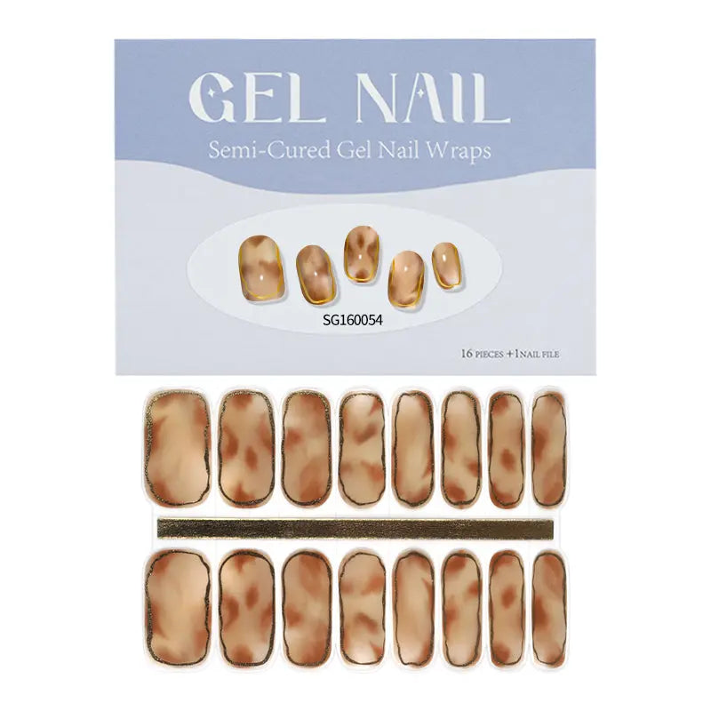 Bulk Order Gold Semi-cured Gel Nail Strips Custom Metallic Nails HUIZI