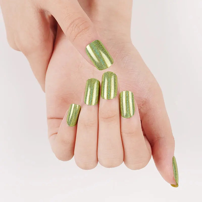 Bulk Order Green Gel Nail Wraps Laser Glitter Whoelsale Gel Nail Stickers - Huizi HUIZI