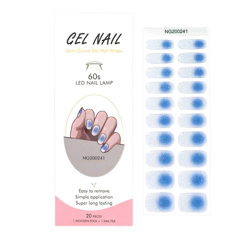 Bulk Order Semi Gel Nail Stickers  Custom Nail Designs Oem Point Ombre Blue Nails - Huizi HUIZI