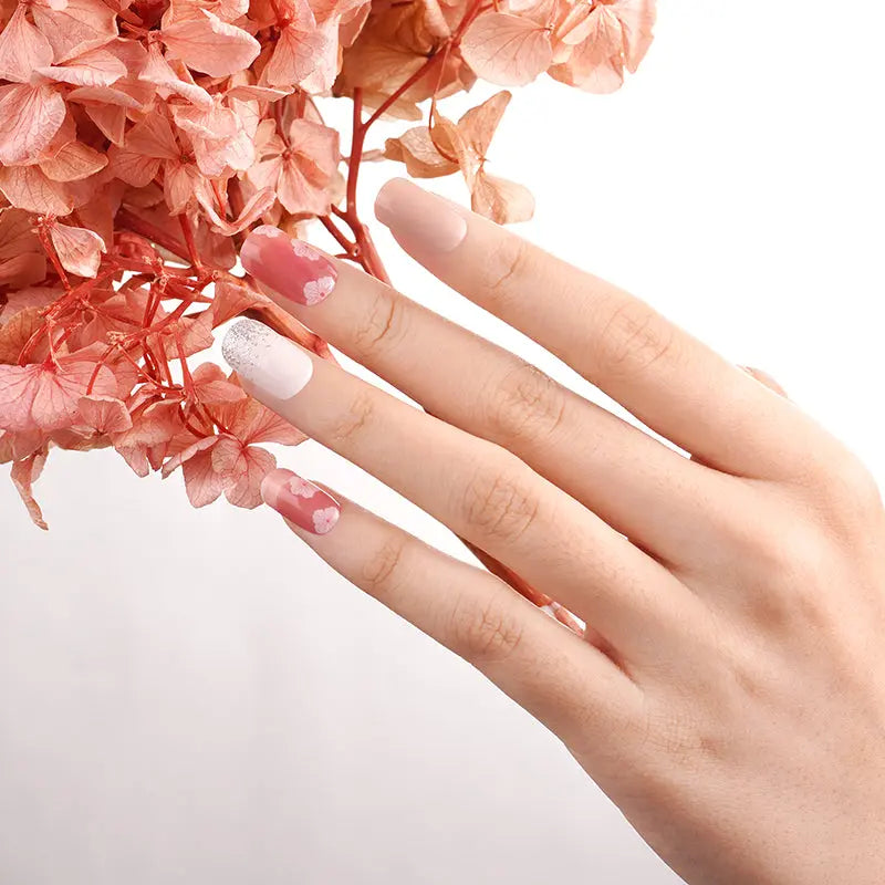 Cherry Blossom Sparkle Gel Nail Wraps Wholesale Gradated Silver Glitter Gel Nail Stickers - Huizi HUIZI