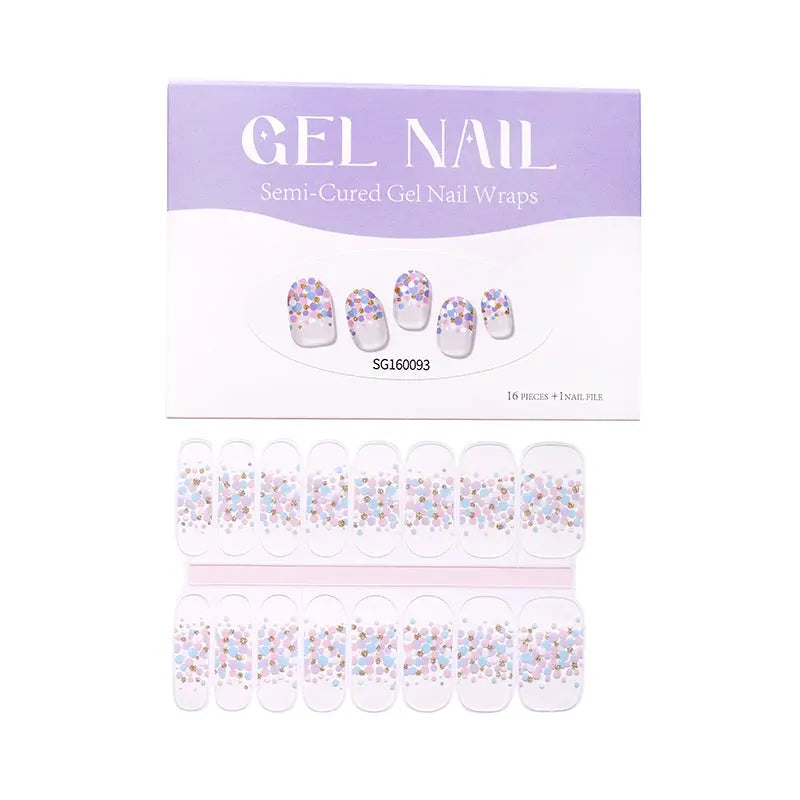 Cstom Polka Dot Nail Art Designs Wholesale Semi-cured Gel Nail Strips HUIZI