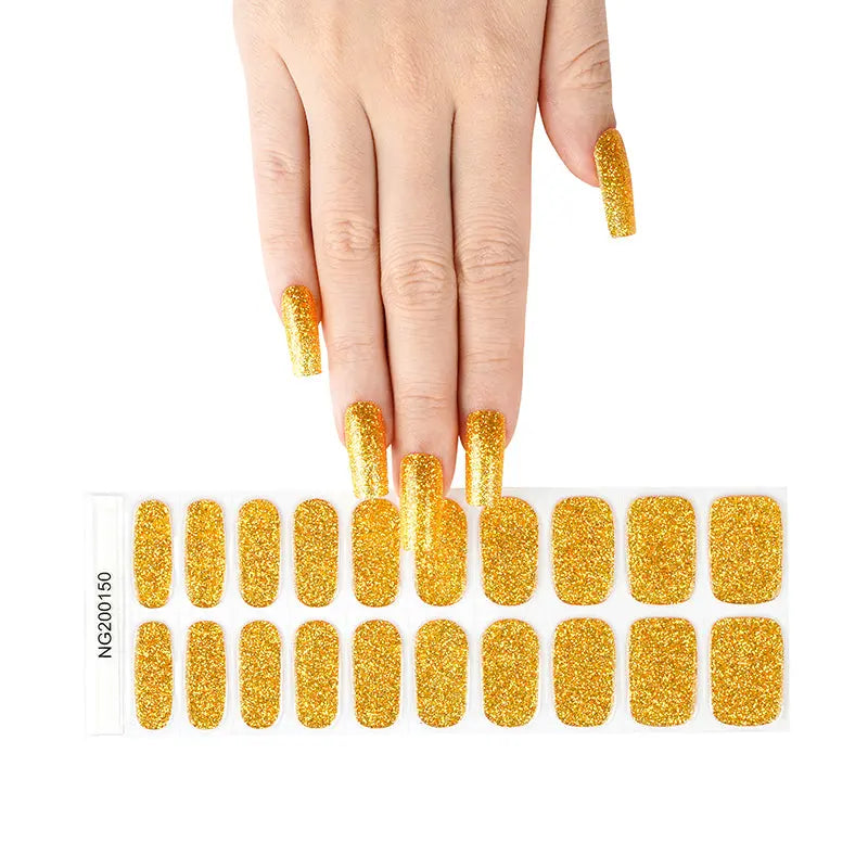 Custom-Designed Nail Wraps For Semi-Cured Gel Manicures Purchase Yellow Glitter Nails - Huizi HUIZI