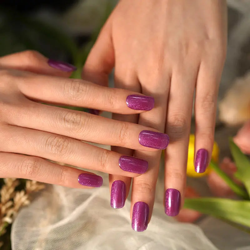 Custom Gel Nail Wraps With Uv Light Bulk Order Bright Purple Cat Eye  Nails - Huizi HUIZI