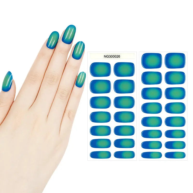 Custom Green Ombre Gel Nail Strips OEM Semi-cured Gel Stickers HUIZI