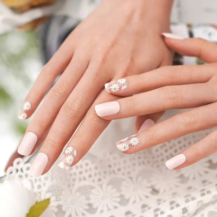 Custom Korean Gel Nail Stickers Wholesale Pink White Flower Nails - Hu