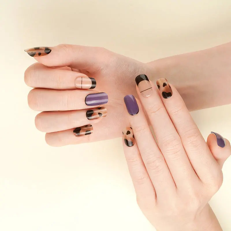 Custom Semi Cured Gel Nail Stickers Huizi Wholesale Leopard Purple Nails - Huizi HUIZI