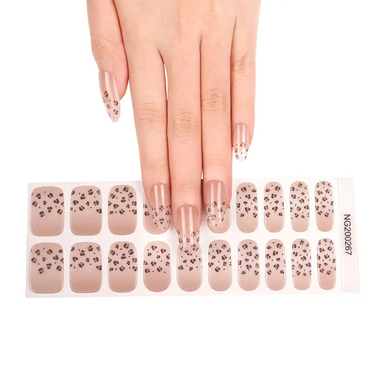 Custom Semi Cured Nail Wraps Manufacturer Leopard Print Gradient Manicure Wholesale - Huizi HUIZI