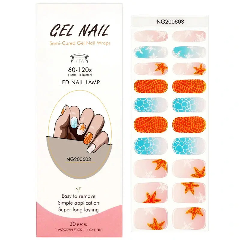 Custom Starfish & Ocean Gel Nail Stickers Designs Wholesale Summer Nail Wraps HUIZI