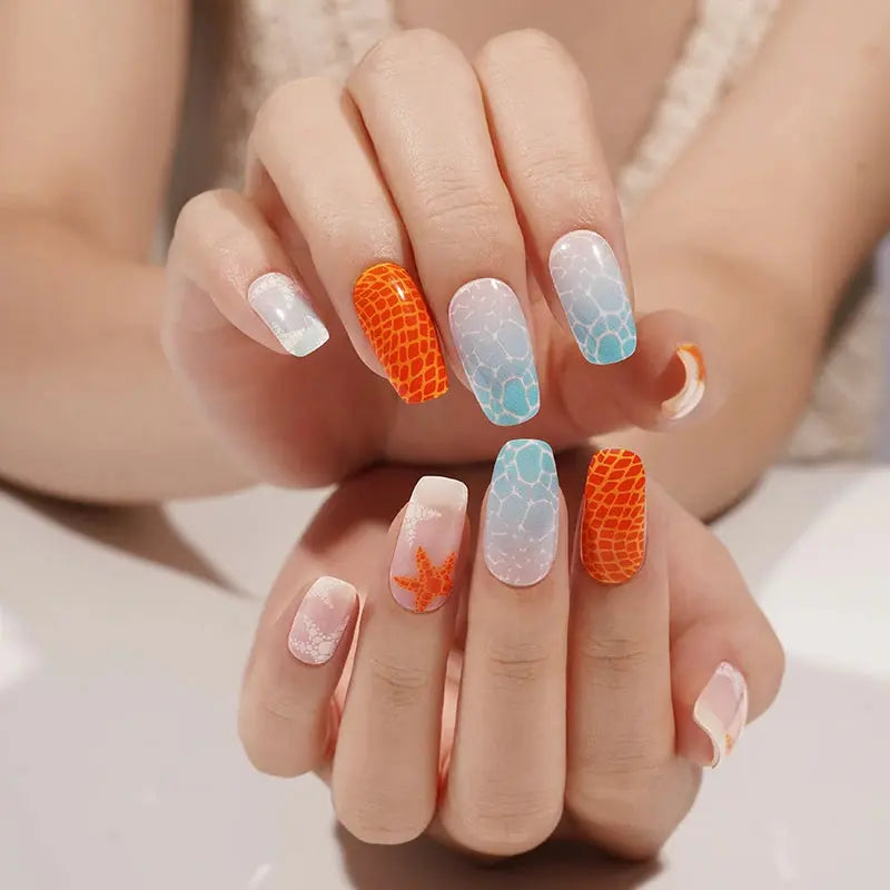 Custom Starfish & Ocean Gel Nail Stickers Designs Wholesale Summer Nail Wraps HUIZI