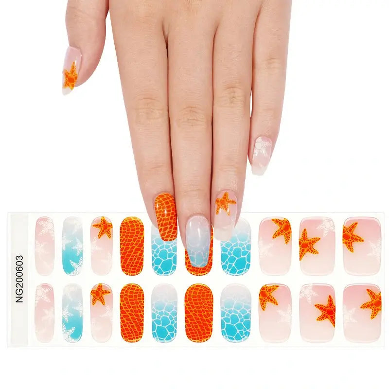 Custom Starfish & Ocean Gel Nail Stickers Designs Wholesale Summer Nail Wraps HUIZI