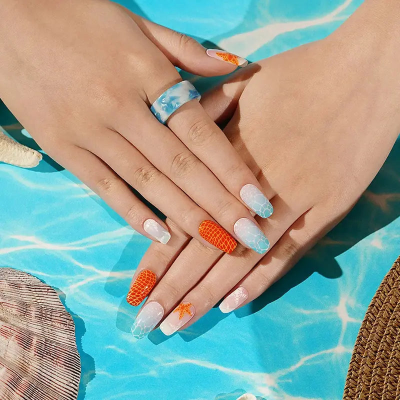 Custom Starfish & Ocean Gel Nail Stickers Designs Wholesale Summer Nail Wraps HUIZI