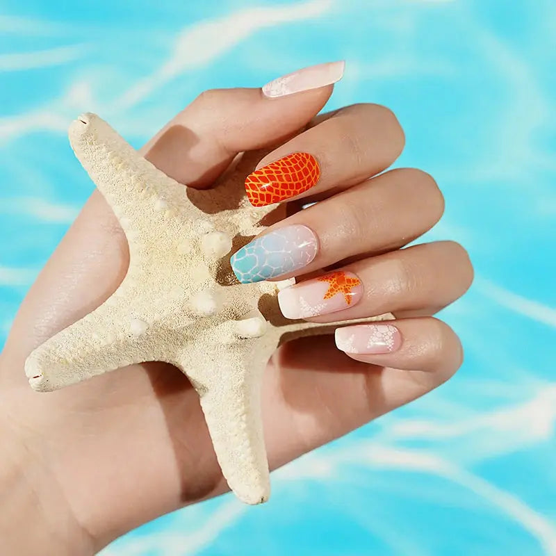 Custom Starfish & Ocean Gel Nail Stickers Designs Wholesale Summer Nail Wraps HUIZI