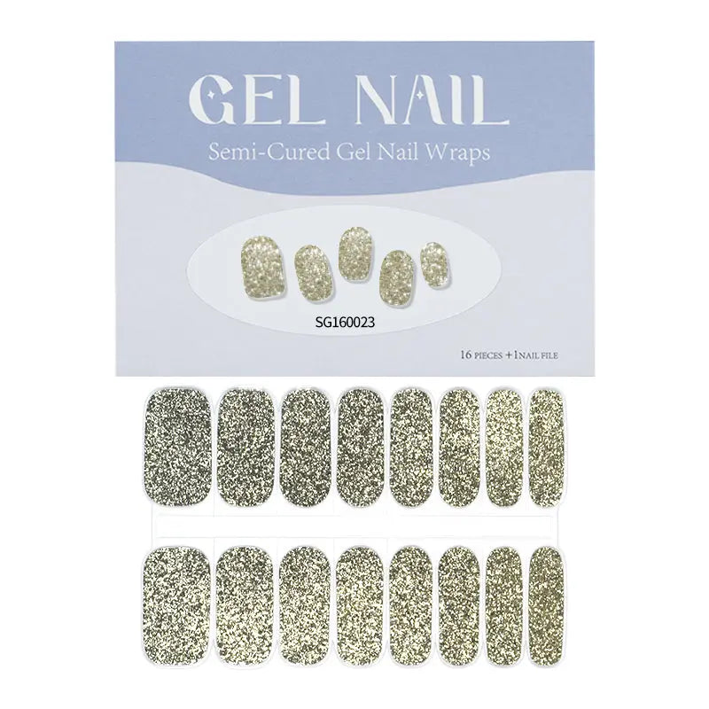 Custom semi cured gel nail strips  Wholesale Silver Glitter Gel Nails - HUIZI HUIZI