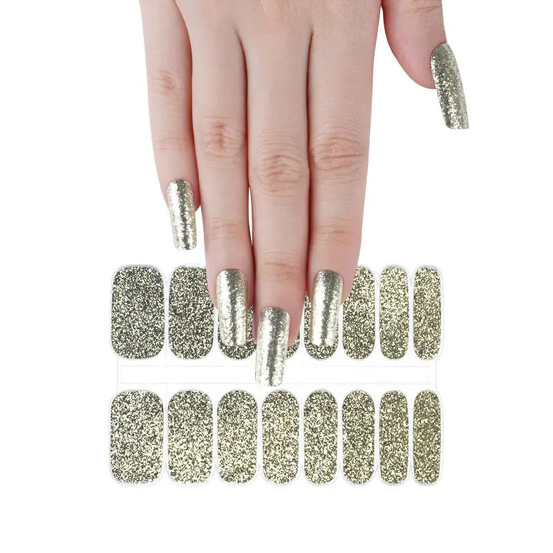 Custom semi cured gel nail strips  Wholesale Silver Glitter Gel Nails - HUIZI HUIZI