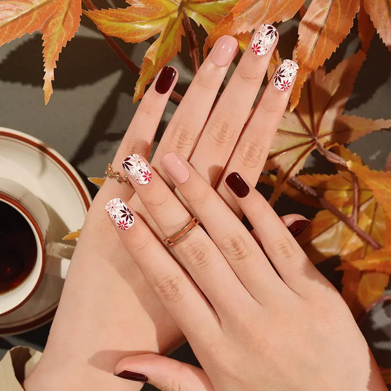 Customizable Floral Gel Nail Stickers Wholesale Fall Nail Wraps for Brands OEM HUIZI