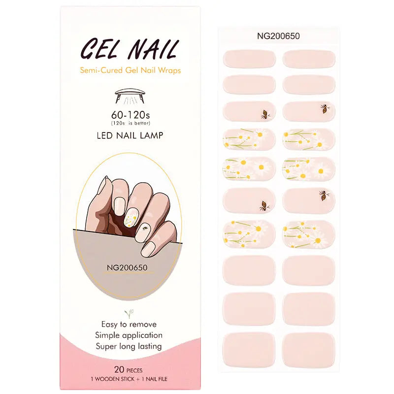 Customizable Flower Gel Nail Stickers Wholesale Honeybee Nail Wraps for Brands OEM HUIZI