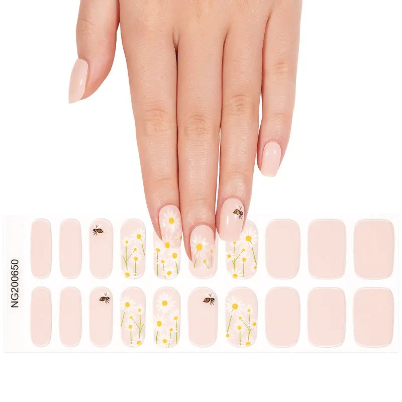 Customizable Flower Gel Nail Stickers Wholesale Honeybee Nail Wraps for Brands OEM HUIZI