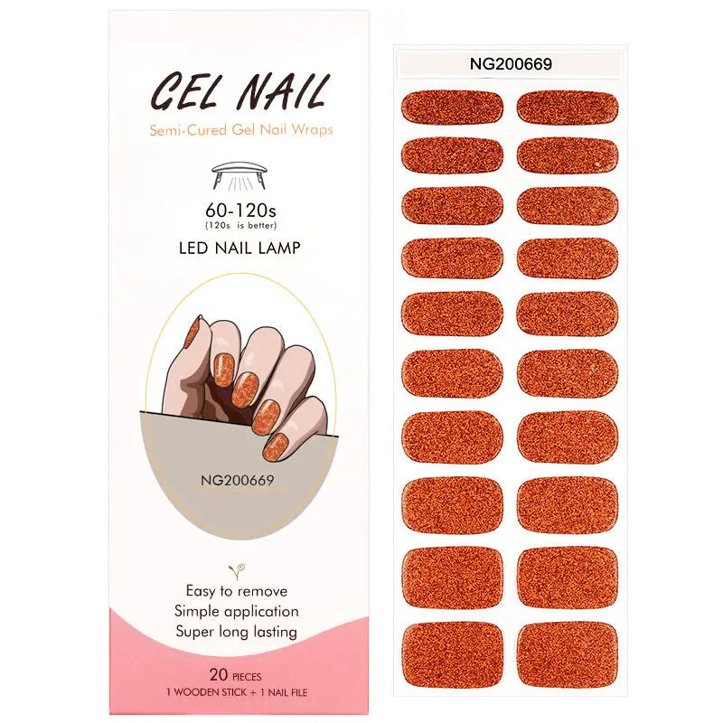 Customizable Orange Glitter Gel Nail Stickers Wholesale Nail Wraps for Brands OEM HUIZI
