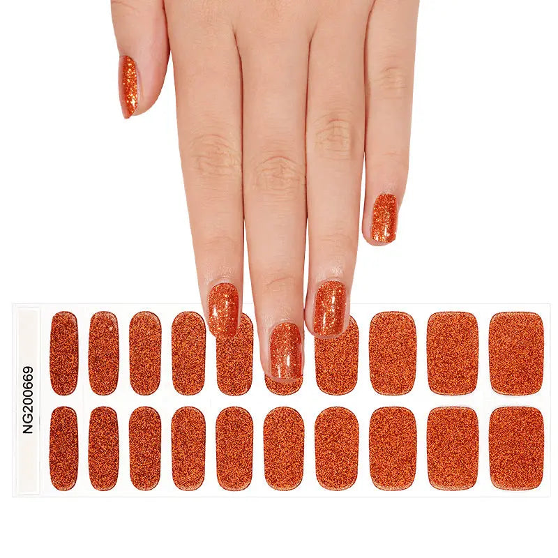 Customizable Orange Glitter Gel Nail Stickers Wholesale Nail Wraps for Brands OEM HUIZI