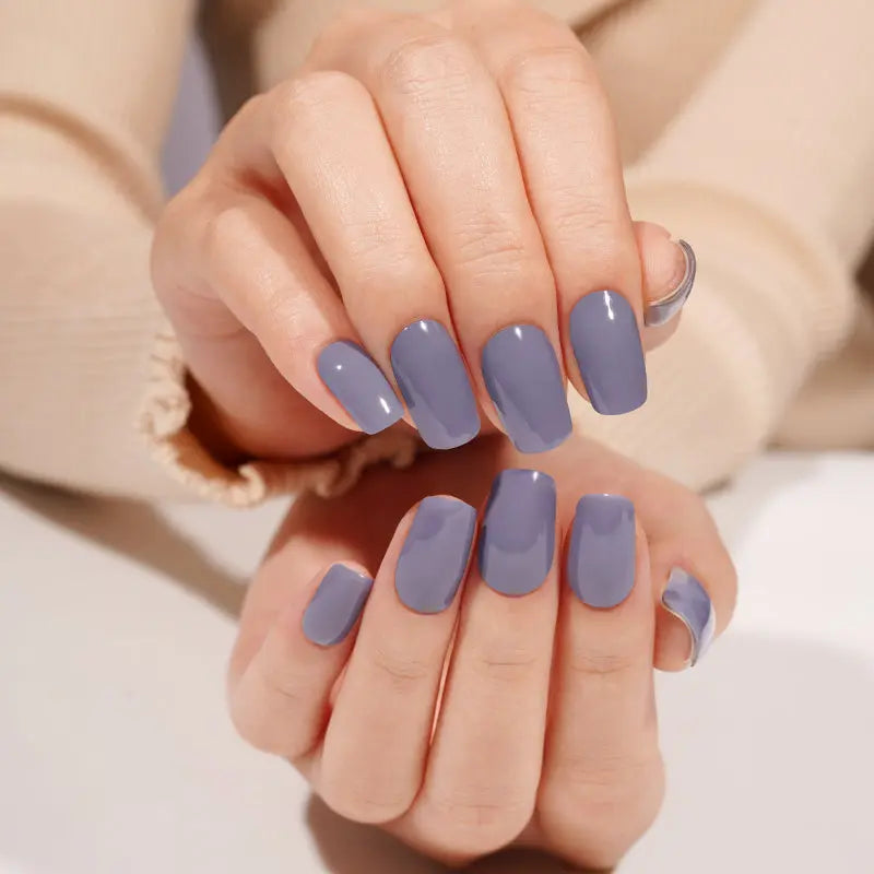 Customizable Solid Gel Nail Stickers Wholesale Blue Gray Nail Wraps for Brands OEM HUIZI