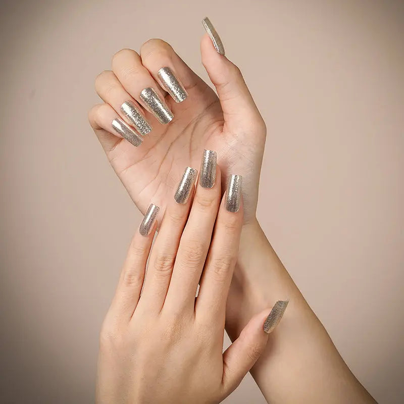 Customized Semi-Cured Gel Nail Wraps Silver Glitter Nails - Huizi HUIZI