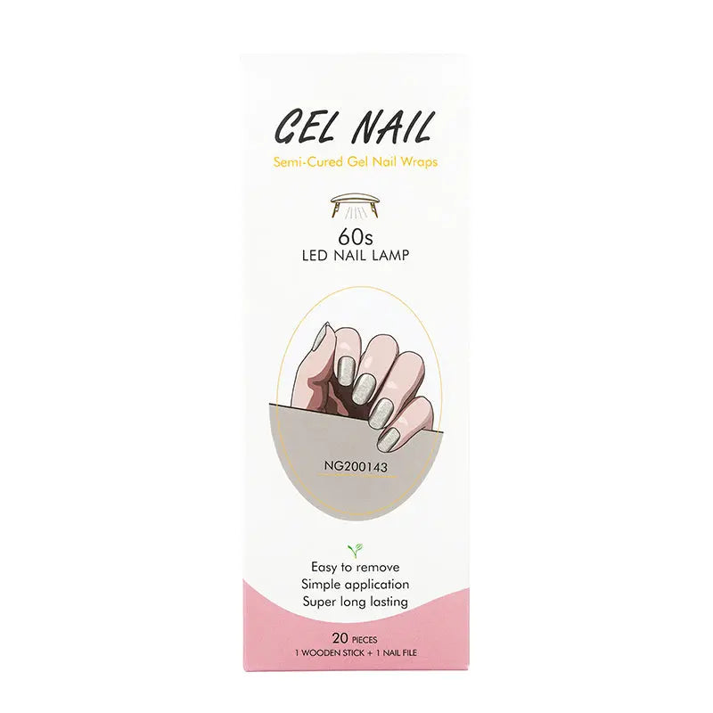 Customized Semi-Cured Gel Nail Wraps Silver Glitter Nails - Huizi HUIZI