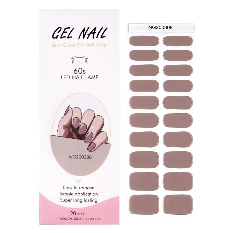 Diy Easy-To-Apply Brown Gel Nail Wraps - Long-Lasting, Home Manicure Set - Huizi HUIZI