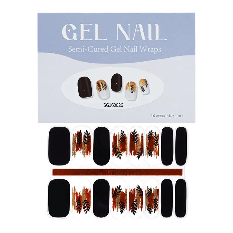Factory Price Customized Design Nail Wraps Inky Leaf Silhouette gel nails - HUIZI HUIZI