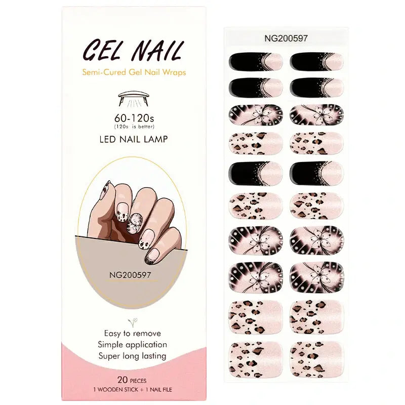 French Gel Nail Stickers Wholesale Leopard Print Gel Nail Strips Custom HUIZI