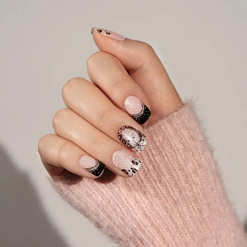 French Gel Nail Stickers Wholesale Leopard Print Gel Nail Strips Custom HUIZI