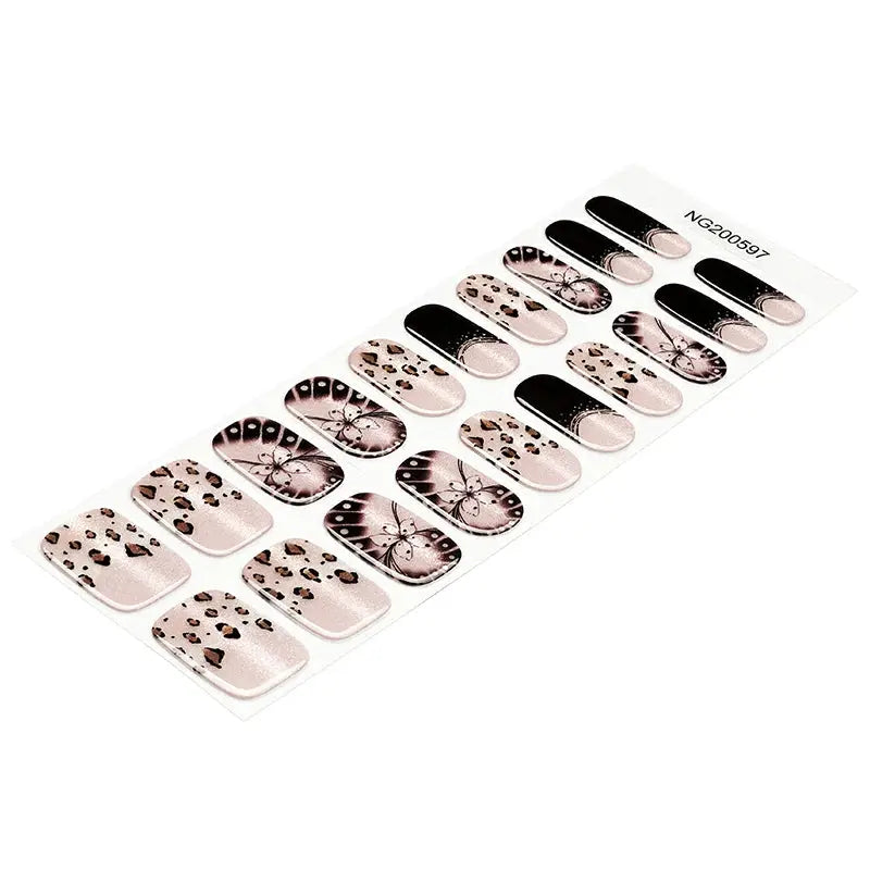 French Gel Nail Stickers Wholesale Leopard Print Gel Nail Strips Custom HUIZI
