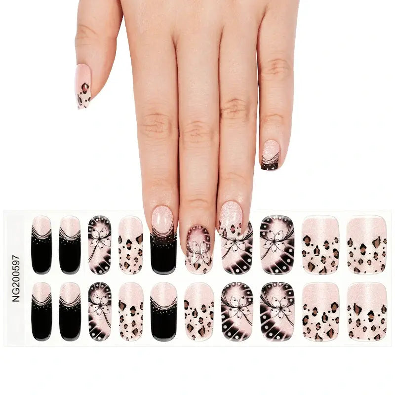 French Gel Nail Stickers Wholesale Leopard Print Gel Nail Strips Custom HUIZI