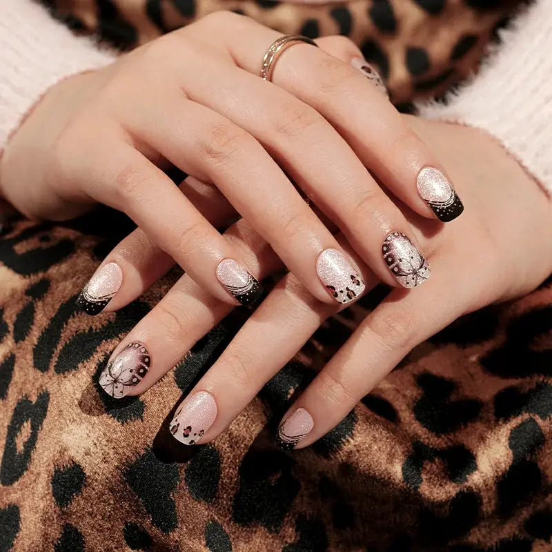French Gel Nail Stickers Wholesale Leopard Print Gel Nail Strips Custom HUIZI