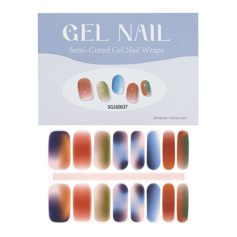 Gel Nail Polish Strips 16 Strips Color Smudge Nail Art Design - Huizi HUIZI