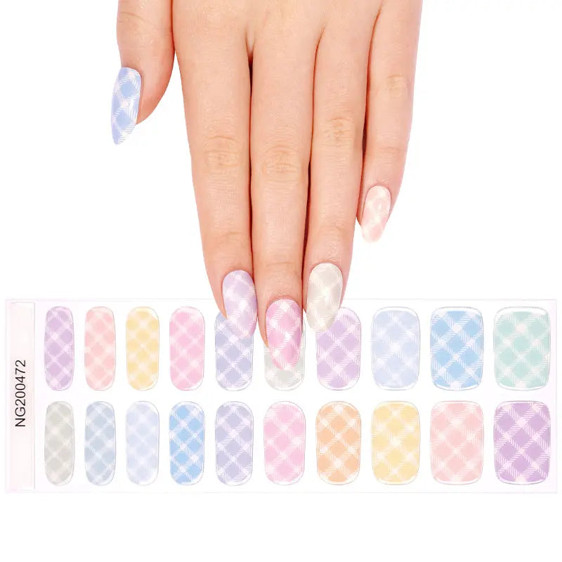 Gel Nail Wraps Supplier Custom Grid Gel Nail Strips HUIZI