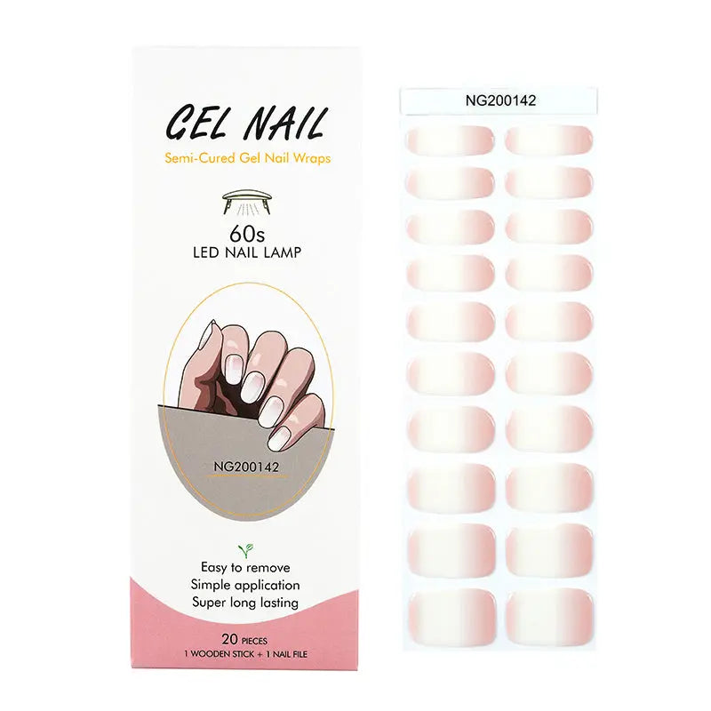 Gel Nails With Semi-Cured Custom Nail Wraps Pink Ombre Nail Art - Huizi HUIZI