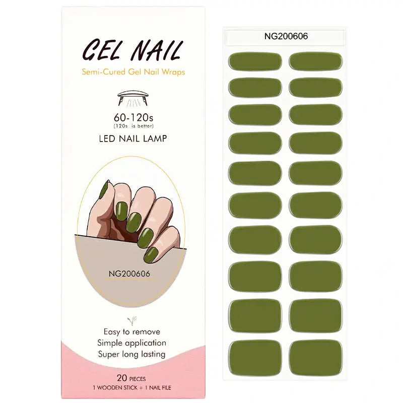 Green Solid Gel Nail Stickers Wholesale Nail Strips Custom HUIZI