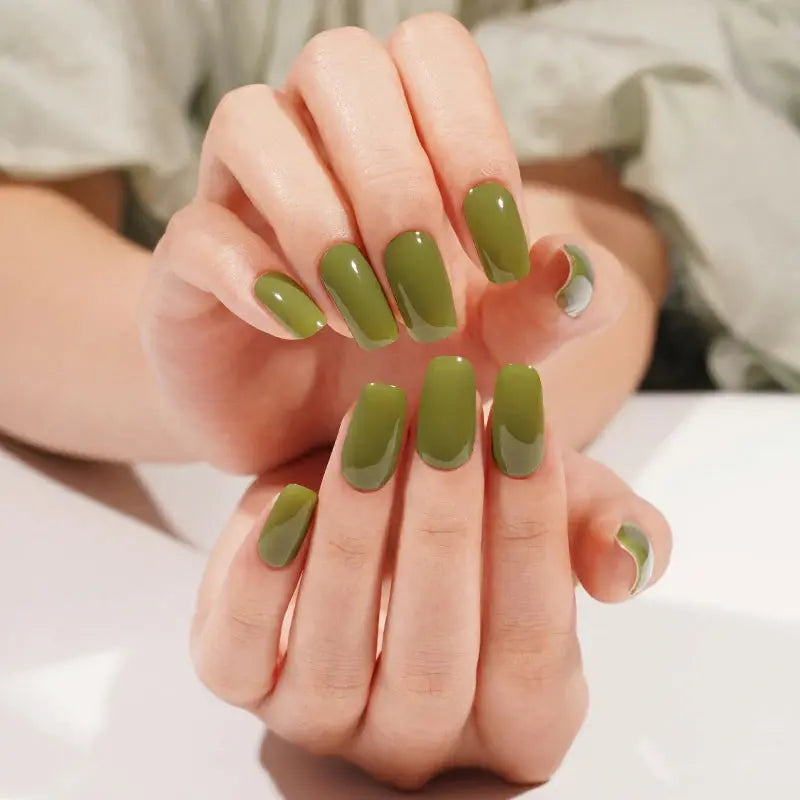 Green Solid Gel Nail Stickers Wholesale Nail Strips Custom HUIZI