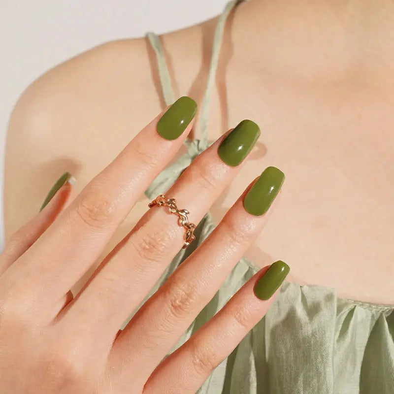 Green Solid Gel Nail Stickers Wholesale Nail Strips Custom HUIZI