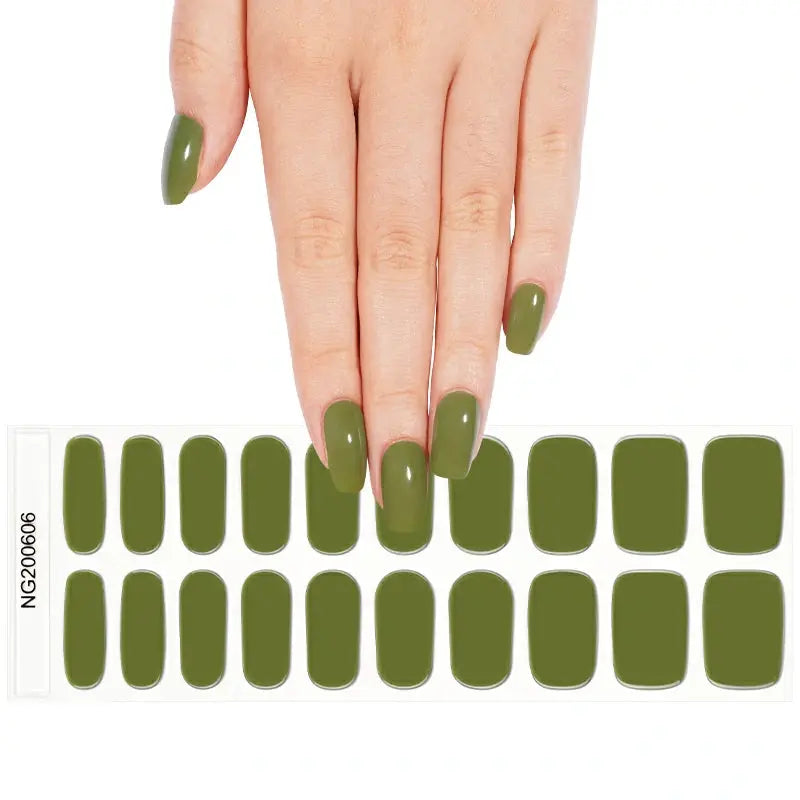 Green Solid Gel Nail Stickers Wholesale Nail Strips Custom HUIZI