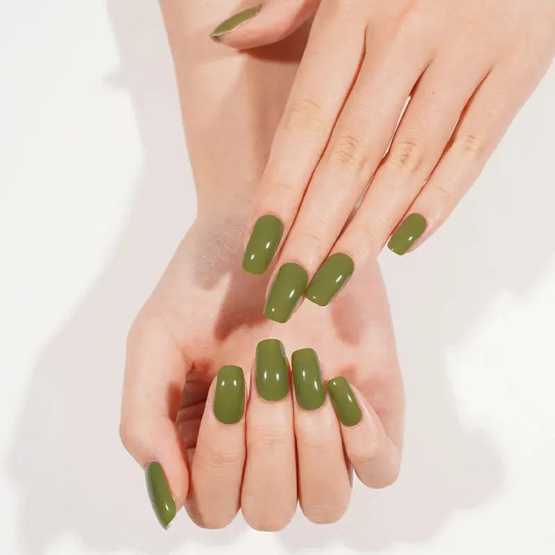Green Solid Gel Nail Stickers Wholesale Nail Strips Custom HUIZI