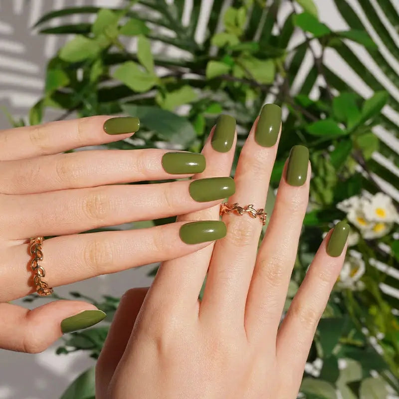 Green Solid Gel Nail Stickers Wholesale Nail Strips Custom HUIZI